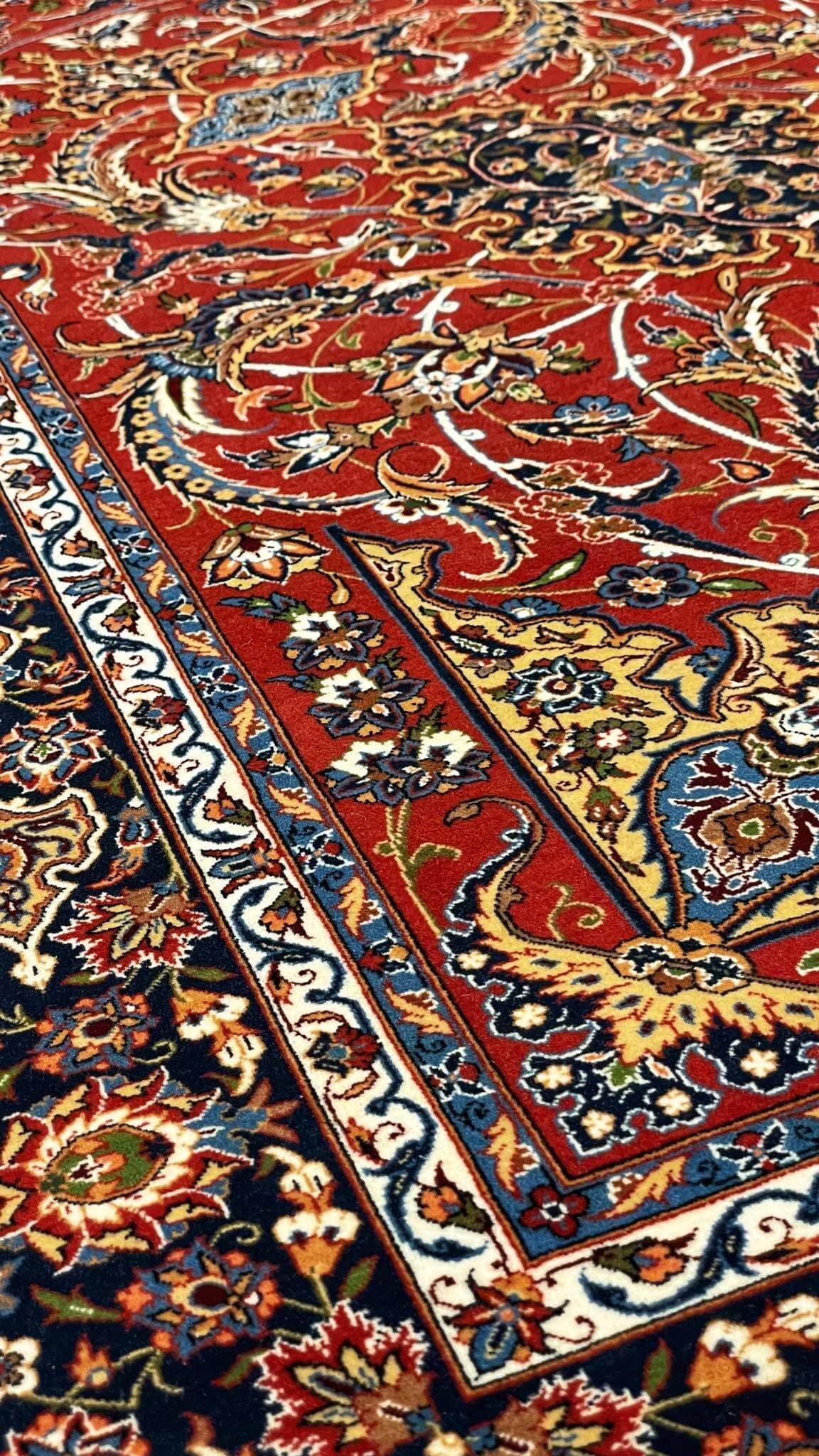 Handmade Persian rug with wool and silk by Grandmaster Ahmad Shahabpour
